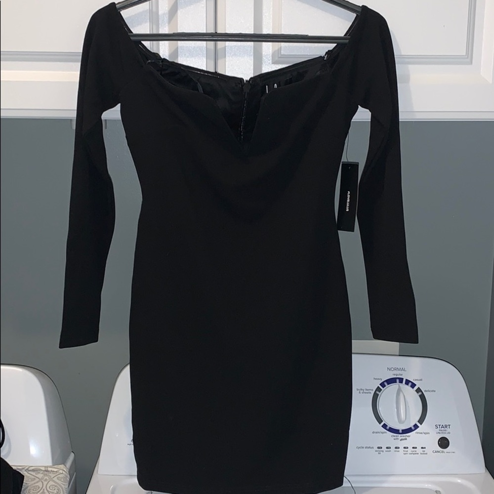 Lulus off the shoulder black mini dress
